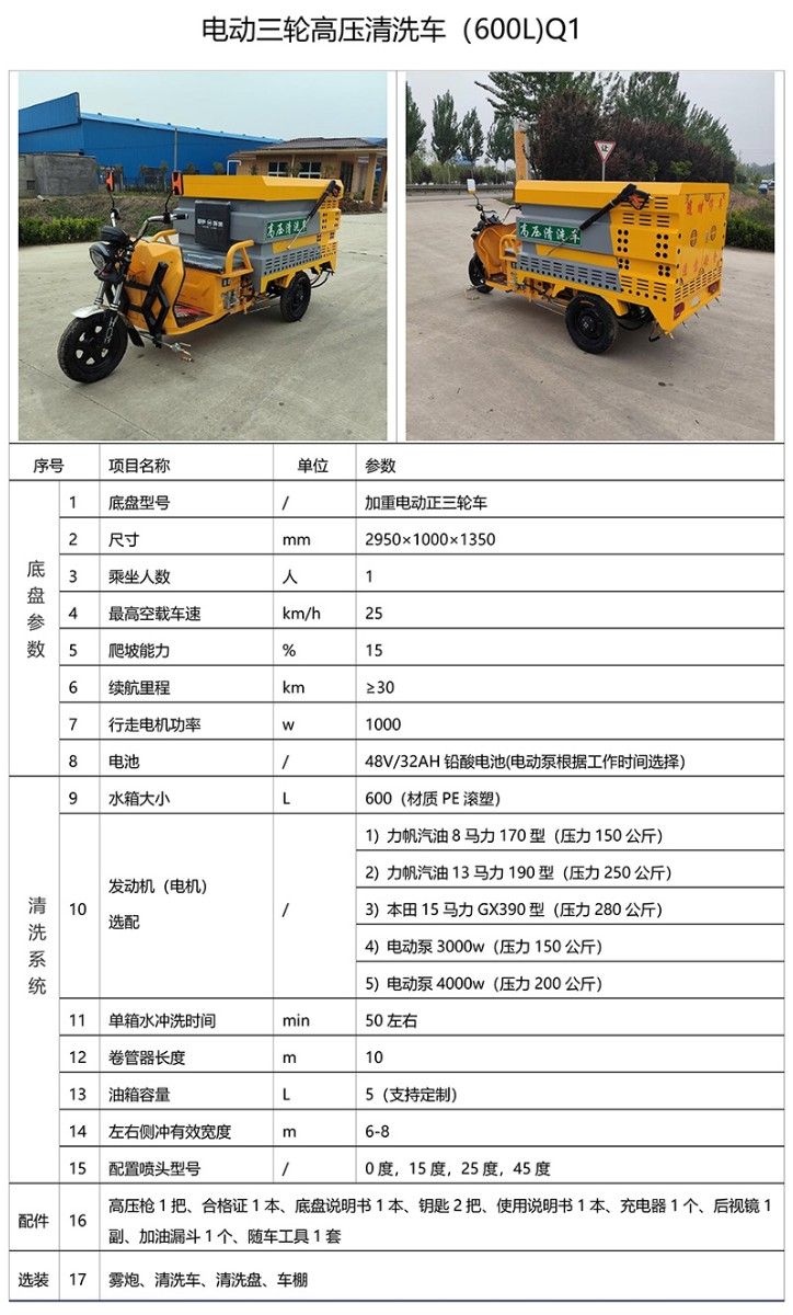 电动三轮高压清洗车(600L)Q1