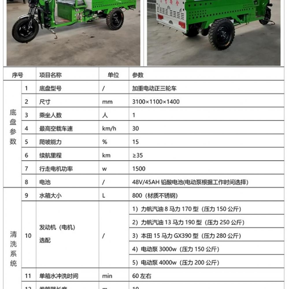 电动三轮高压清洗车(800L)Q2