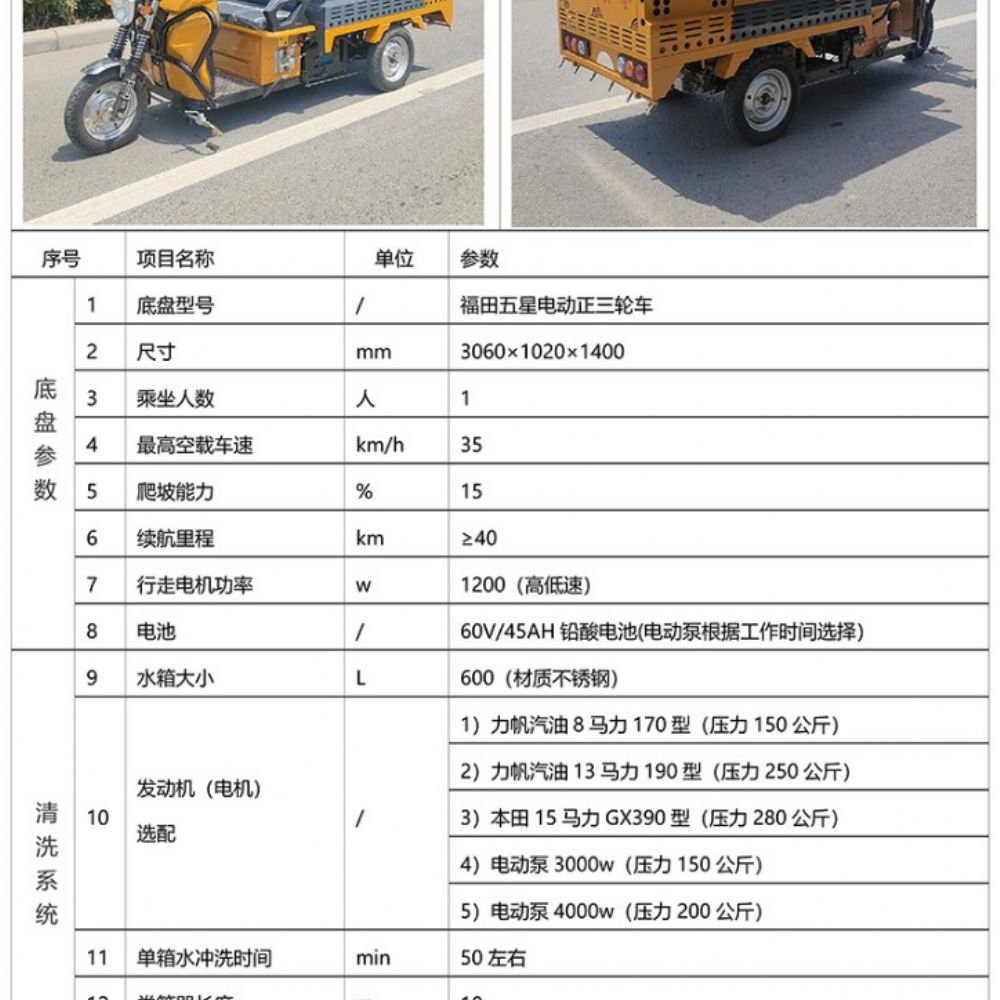 电动三轮高压清洗车(600L)Q3可上牌